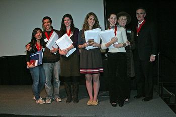 Youth Volunteer winners   Cindy Ku, Javier Espinoza, Caroline Mulroy, Hannah Bichkoff, Lauren Grieve and sponsor Bank of Marin's CEO   Russell Colombo